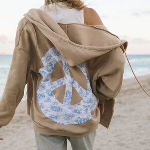 Erin Made Avalon Hoodie Peace Sign Zip Up